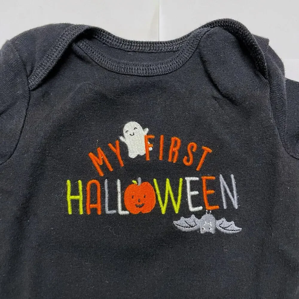 Carters My First Halloween Black Embroidered Long Sleeve Bodysuit Unisex Size 6M